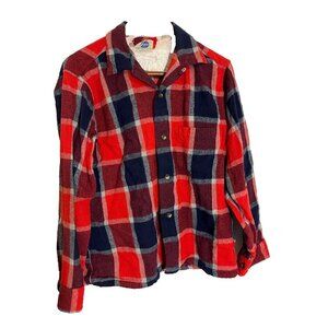VTG Pilgrim Men's Red Flannel Loop Collar 50s 60s Wool Blend Shirt Sz L